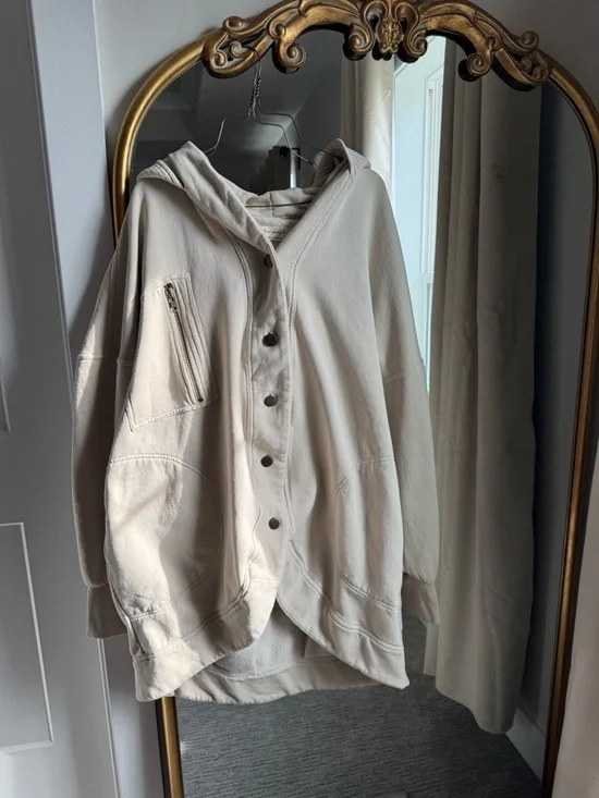Free People Cream Hooded Button-Up Utility Jacket - Picture 1 of 3